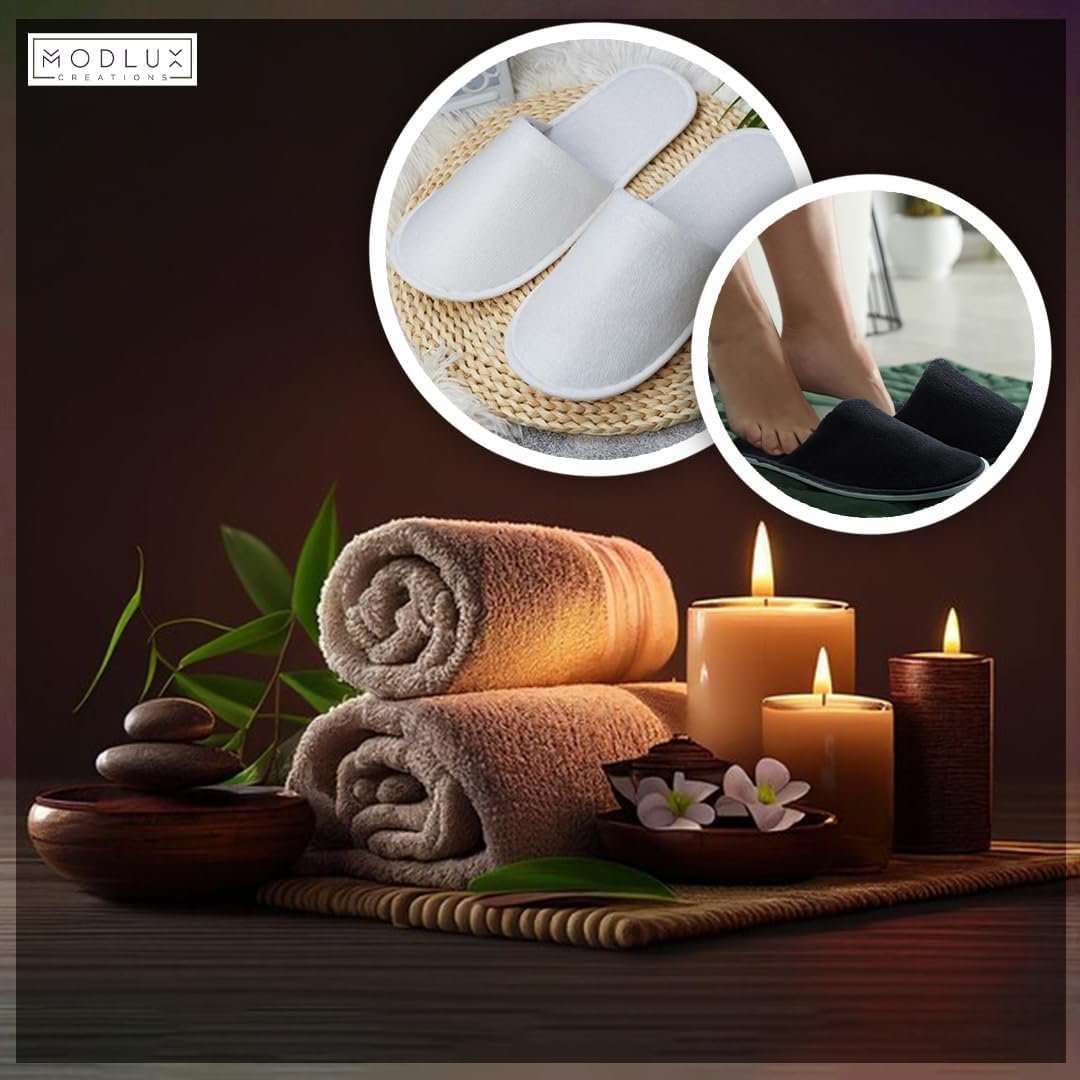Modlux Spa Slippers – 6 Pairs of Cotton Velvet Closed Toe Slippers – Thick, Soft, Non-Slip, Disposable Slippers – Home, Hotel, or Commercial Use (6 Pack Large, Black) - Image 7