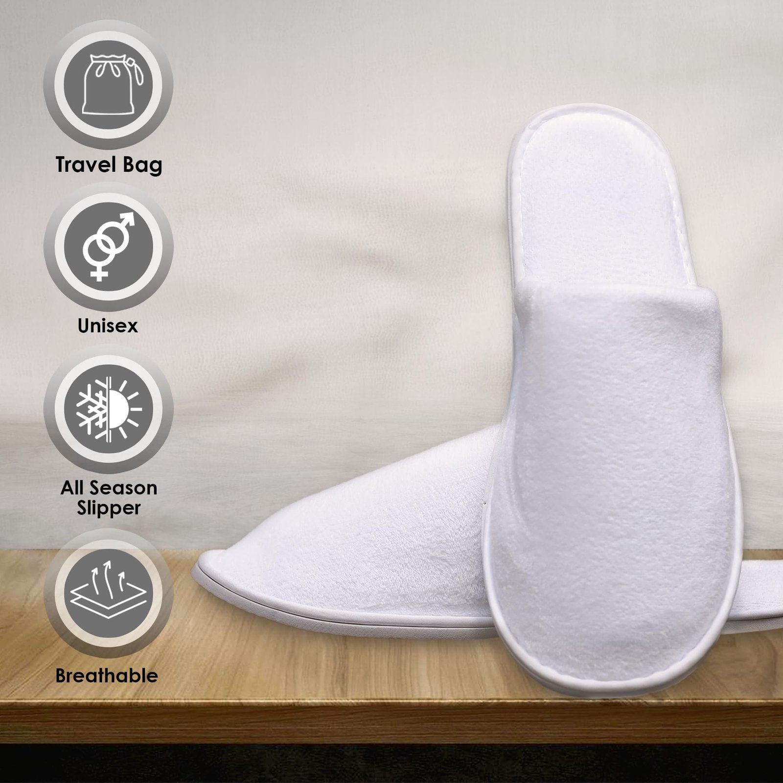 Modlux Spa Slippers 6 Pairs of Cotton Velvet Closed Toe Slippers (Medium Size) Thick, Soft, Non-Slip, Disposable Slippers Home, Hotel, or Commercial Use (6 Pack Medium, White) - Image 5
